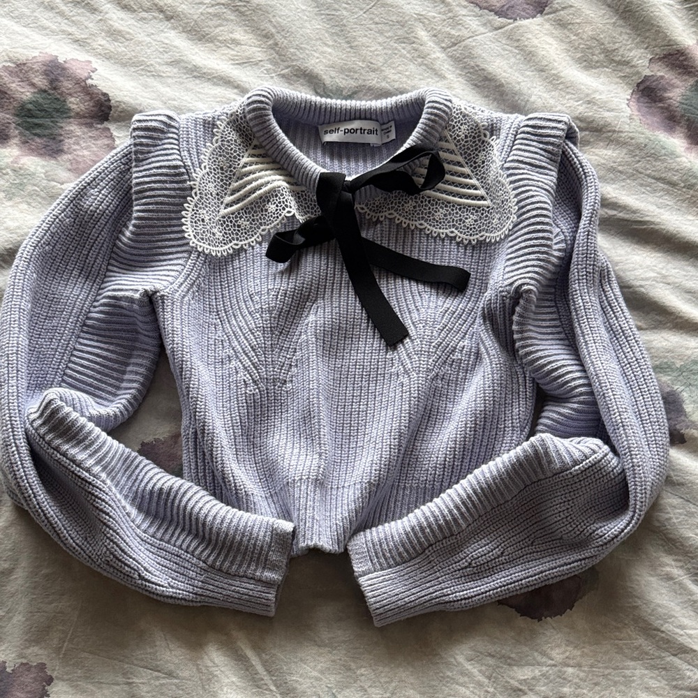 Self-Portrait Lilac Guipure Collar Crop Jumper Sweater S